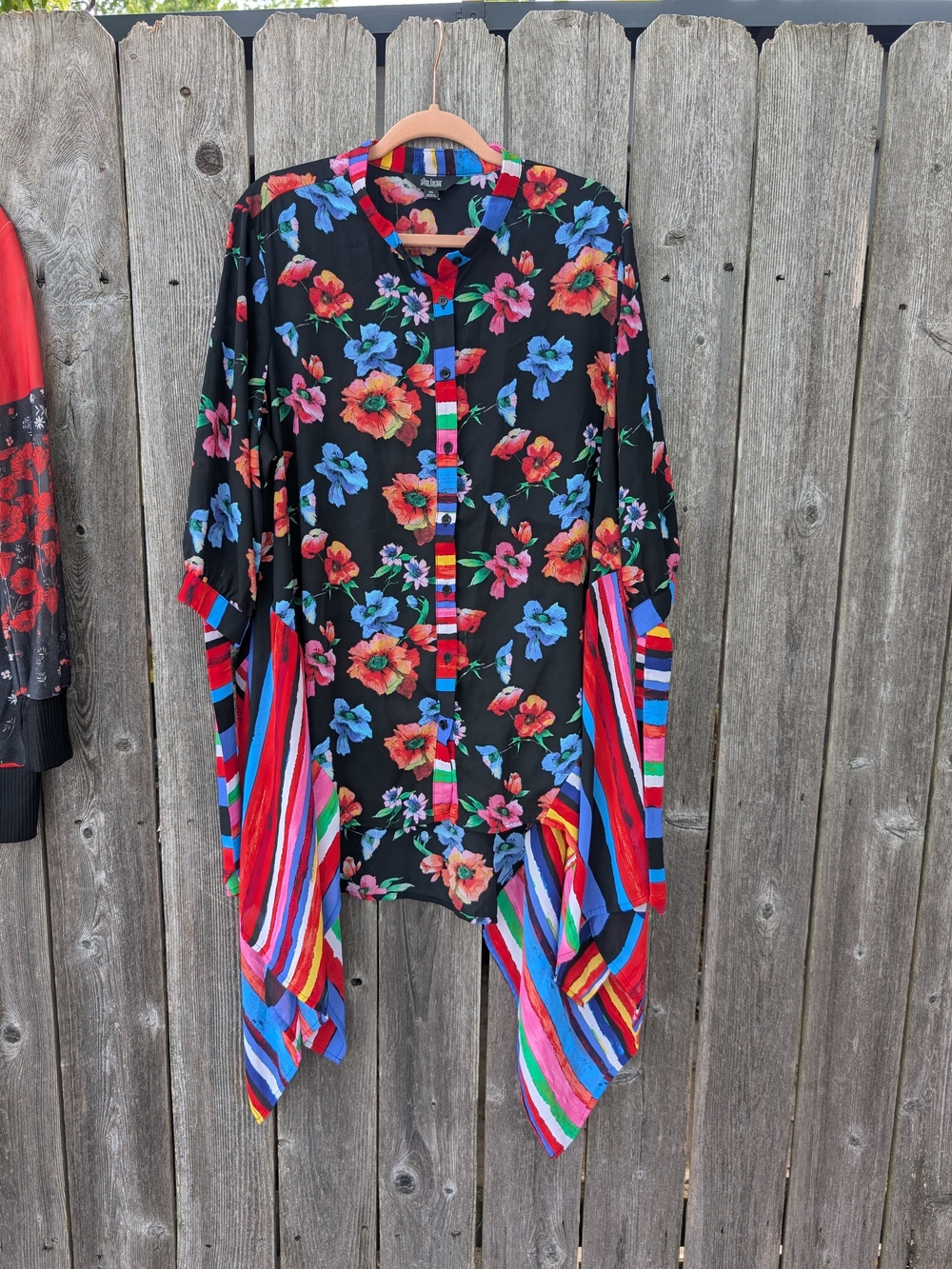 Mosaic Floral Button-Front Kimono Top - Black Multi